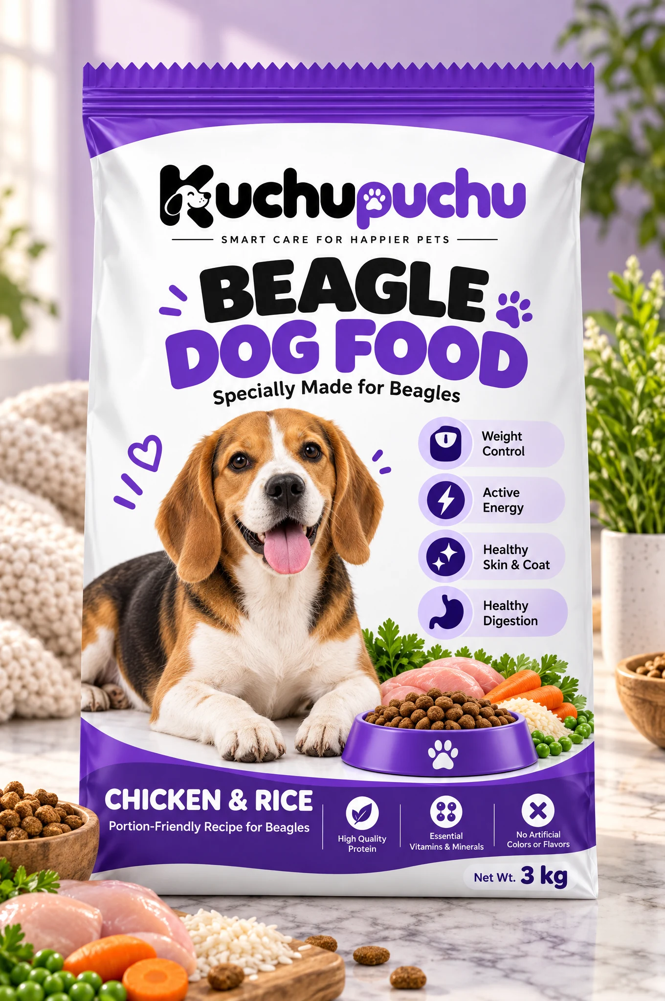 Kuchupuchu Beagle Dog Food - Chicken & Rice 3 kg