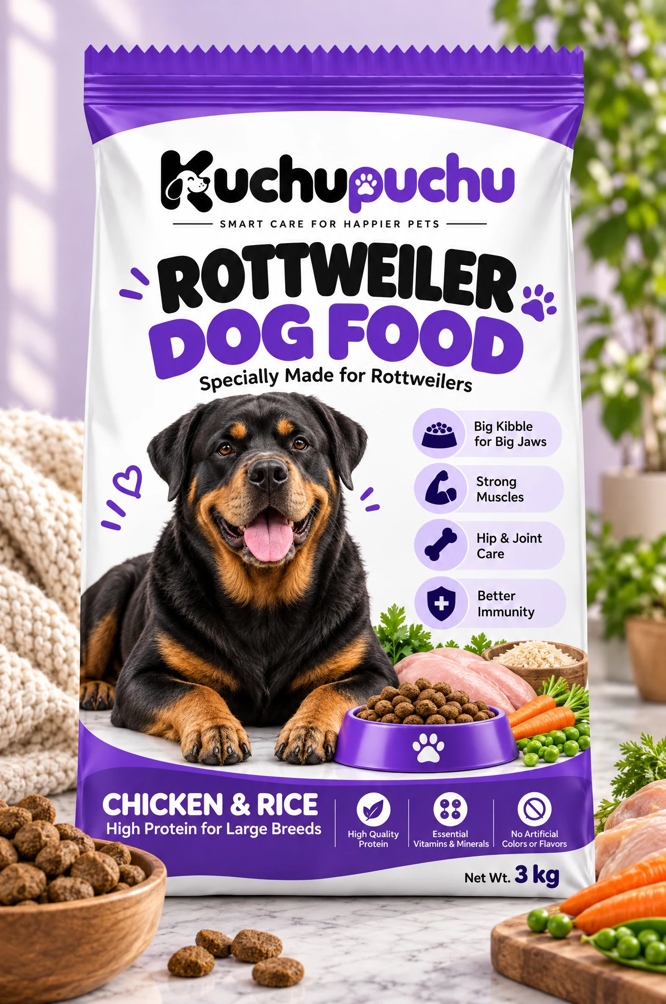Kuchupuchu Rottweiler Dog Food - Chicken & Rice 3 kg